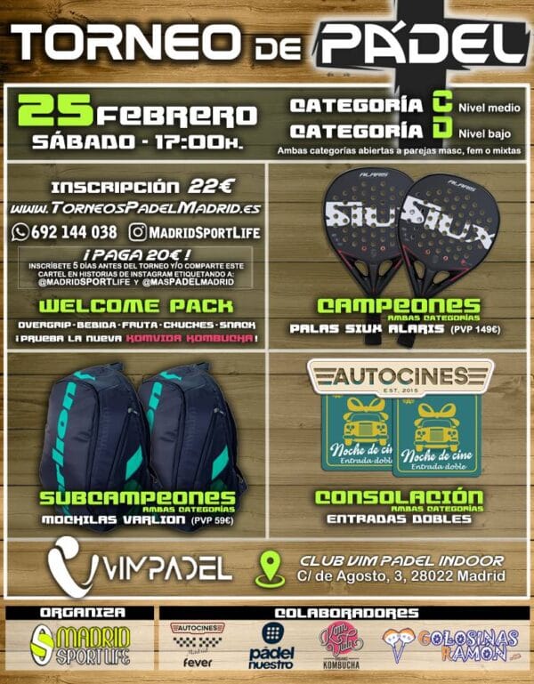Torneo pádel 25 febrero 2023
