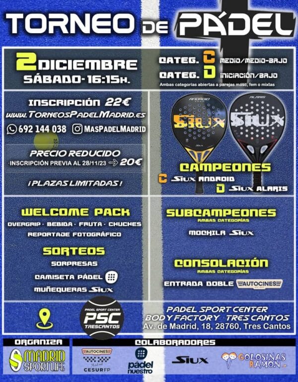 Torneo pádel 2 diciembre 2023